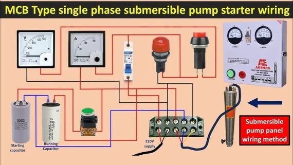 Single phase submersible pump starter wiring diagram
